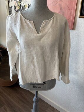 Eileen Fisher Cream Split-Neck Lightweight Blouse